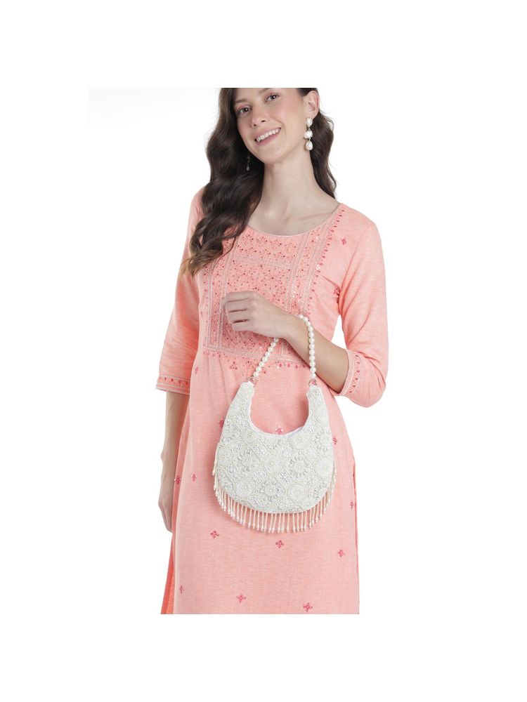 Fabbhue Women Off White Hand Embroidery Handbag-picture-19