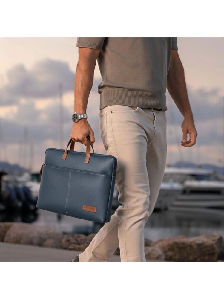 Giordano Unisex 15 Inch PU Leather Laptop Bag - Navy Blue