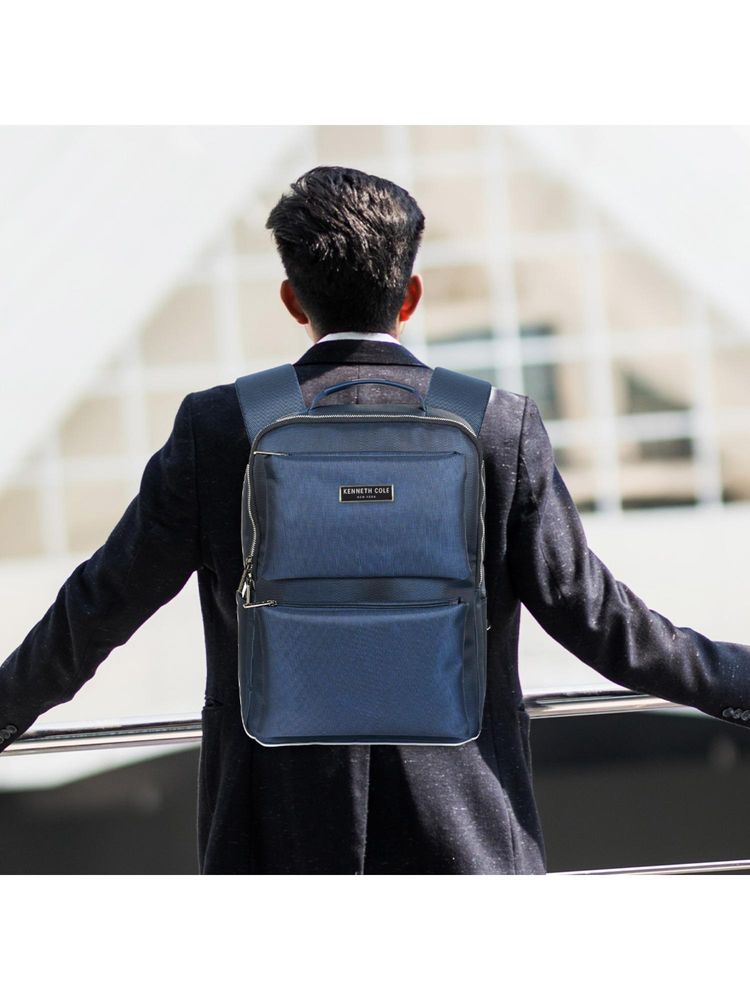 Kenneth Cole Expandable Unisex Laptop Premium Padded Polyester Backpack - Navy Blue-image-1