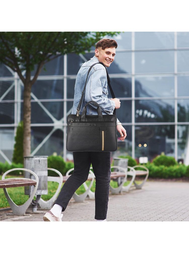 kenneth cole accessories Kenneth Cole Leatherette Unisex 15.6 Laptop Bag With Detachable Adjustable Shoulder Strap - Black-picture-11
