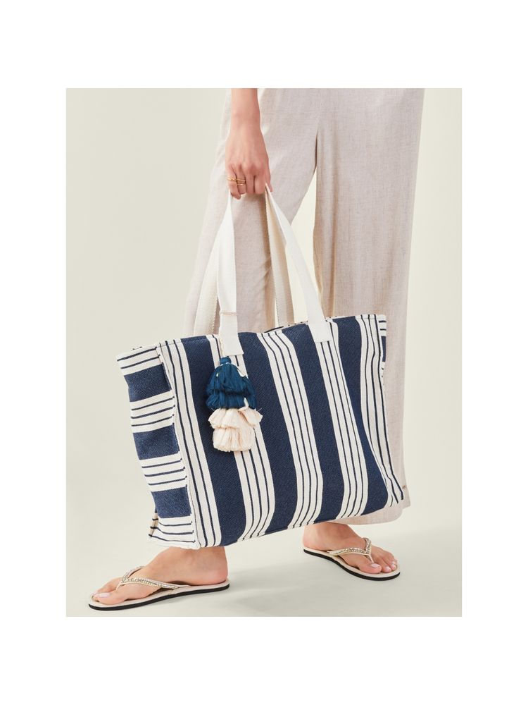Accessorize London Women Blue Stripe Beach Tote Bag-picture-10