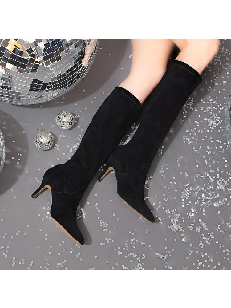 Saint G Jemima Black Stretch Suede Kitten Heel Knee High Boots-picture-21