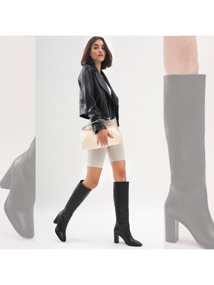 Saint G Lia Black Leather Knee High Slouch Boots-picture-24
