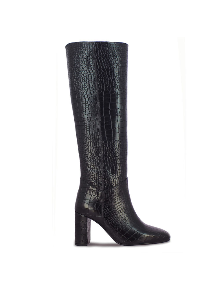 Saint G Emily Black Croco Vegan Leather Long Boots-picture-10