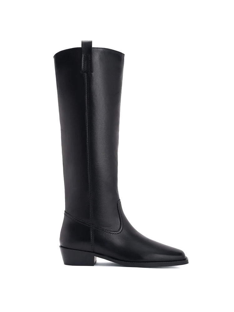 Saint G Alessia Black Leather Block Heel Knee High Boots-picture-16