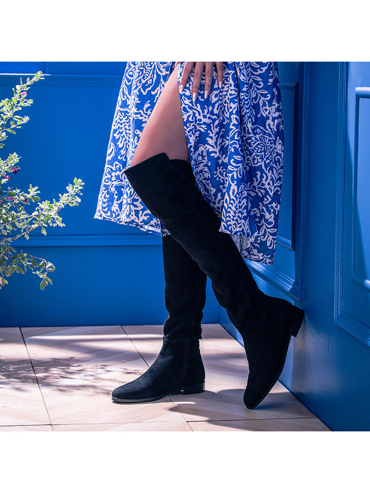 Saint G Isabella Black Stretch Suede Above The Knee Boots-image-37