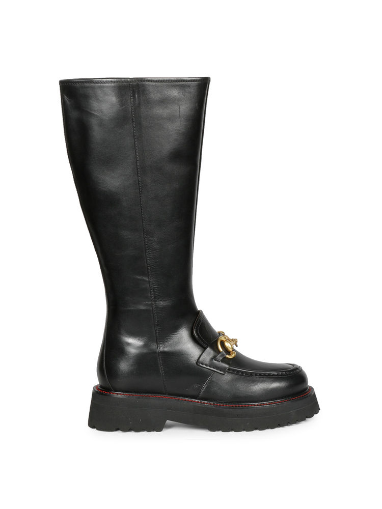Saint G Noble Black Leather Horse Bit Decor Long Boots-image-21