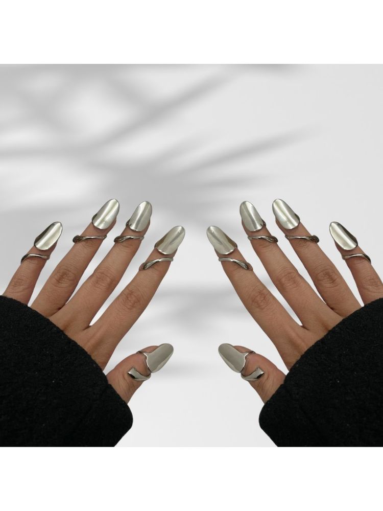 ISHKAARA Set Of 10 Metal Nail Adjustable Silver Rings-picture-17