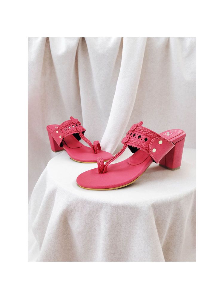 The Madras Trunk Women Three Inch Block Heels Kolhapuri in Rang Pink-image-33