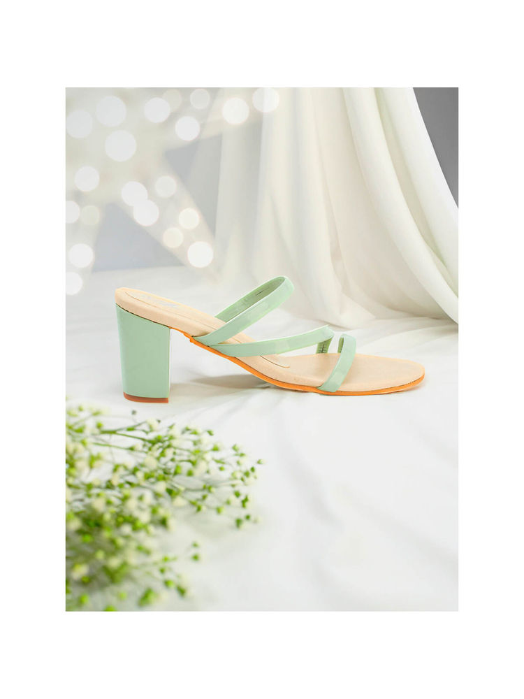 The Madras Trunk Women Three Inch Block Heels in Green-image-3