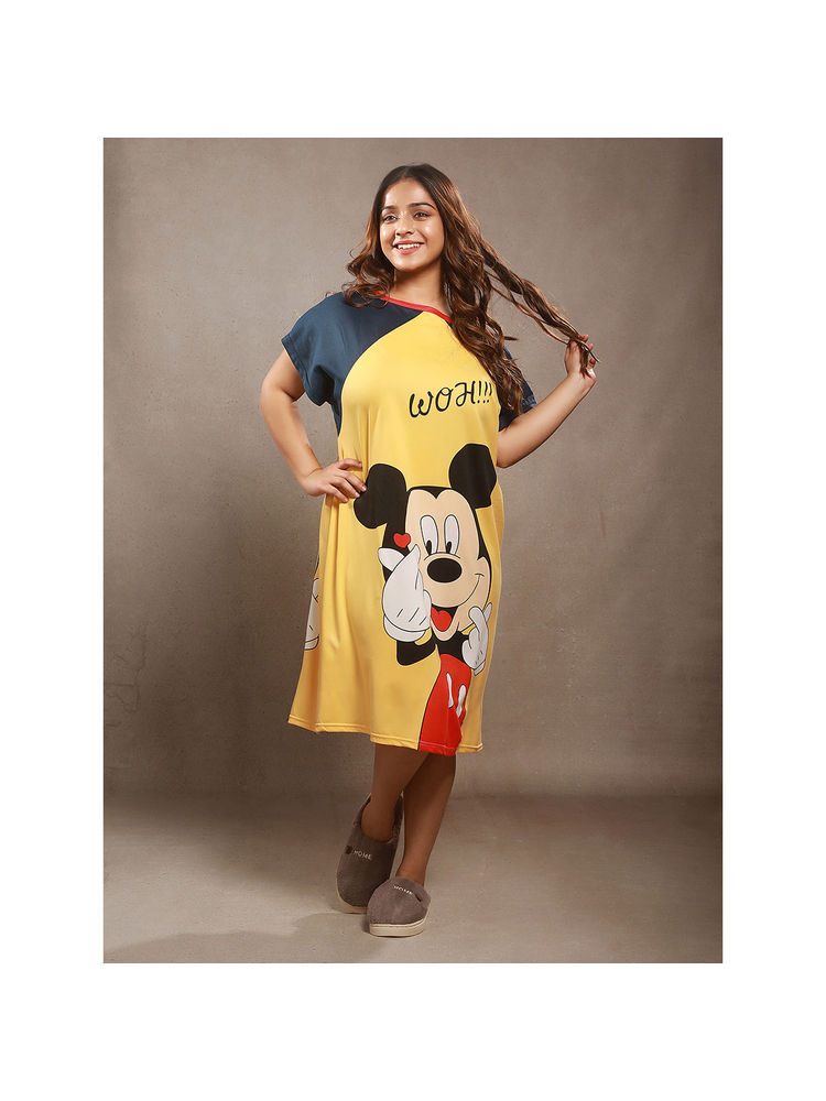 CrossKulture Women Cartoon Printed Yellow Night Dress-picture-26