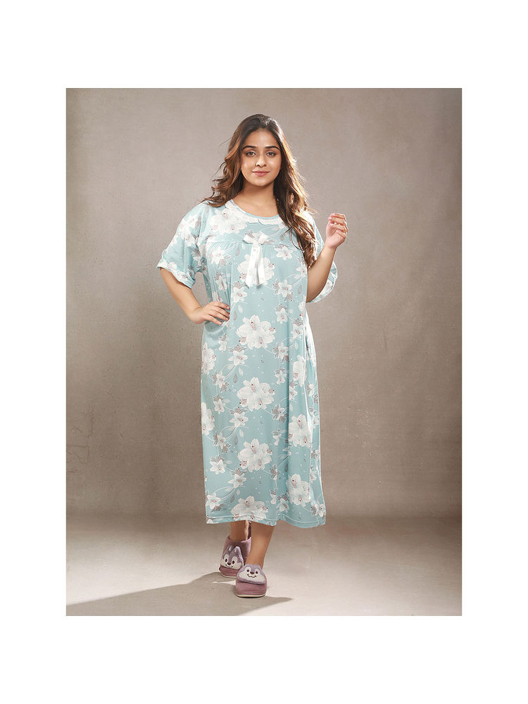 CrossKulture Women Floral Blue Night Dress-image-13