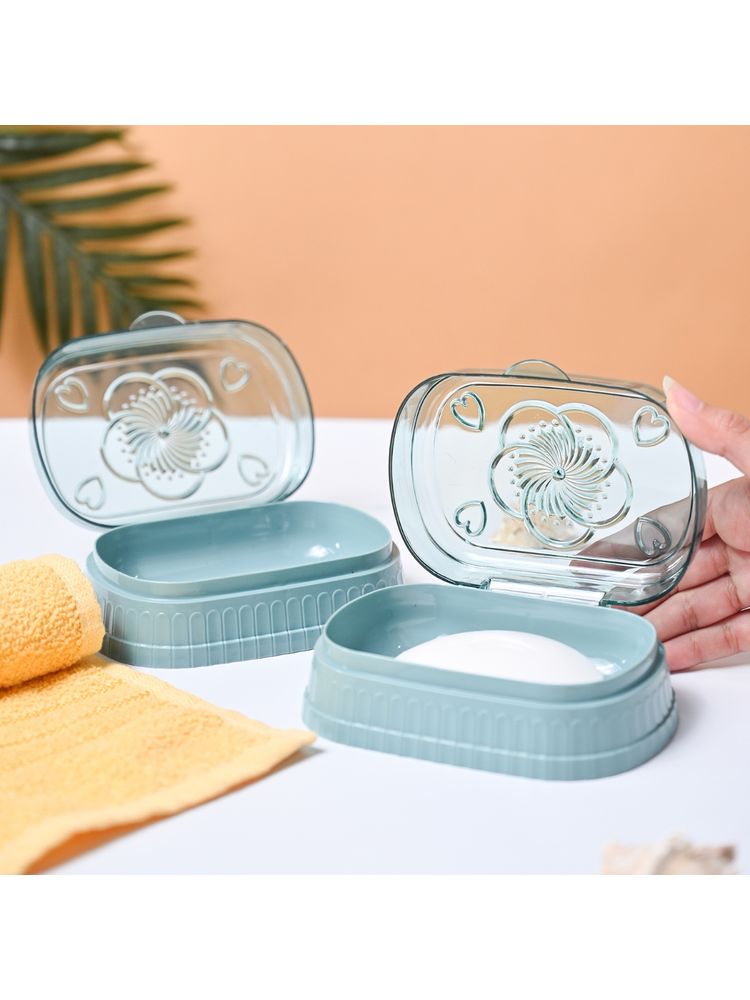 Voncasa Plastic Teal Soap Dish Holders Pack of 2-image-4
