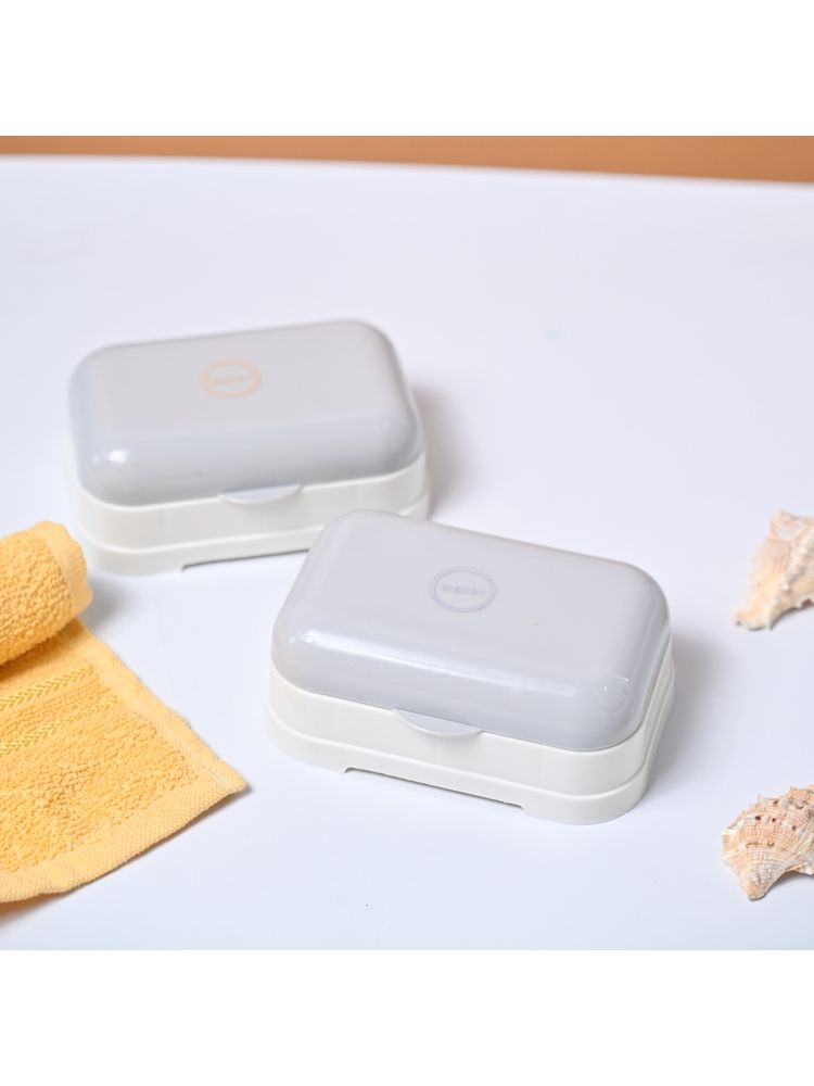 Voncasa Plastic Off White Soap Dish - Pack of 2-image-4
