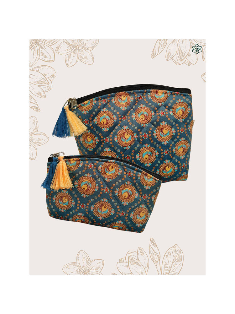 Maatir Madhubani Art Print Multi-purpose Waterproof Cosmetic Toiletry Pouches (Set of 2)-picture-19