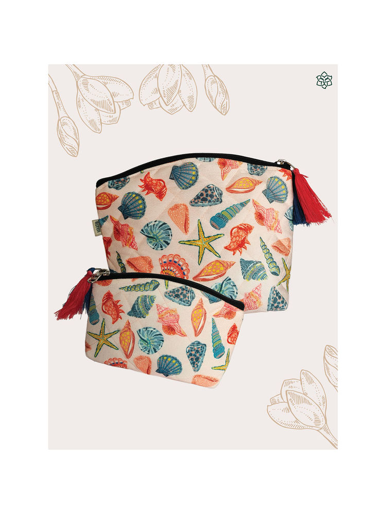Maatir Seashell Art Print Waterproof Travel Cosmetic Toiletry Pouches (Set of 2)
