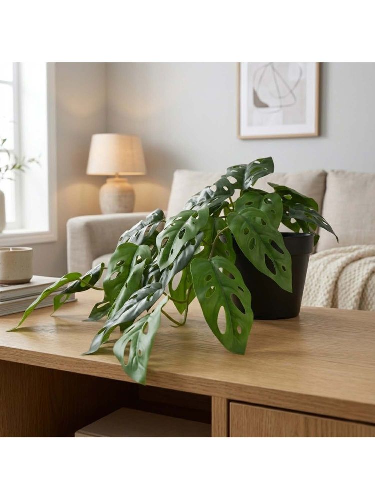 HomeTown Ilana Hanging Green Artificial Small Monstera Plant-image-1