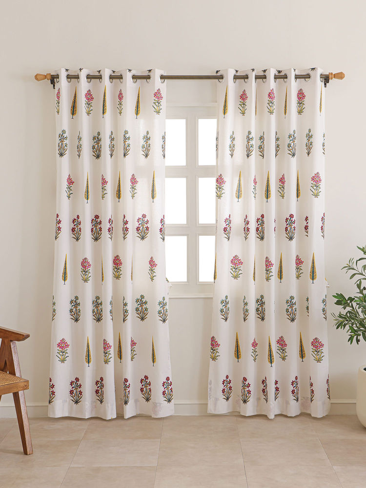 The Home Story Off White Jaipur Garden Printed Cotton Door Curtains (Pack of 2) (7 Feet)-image-26