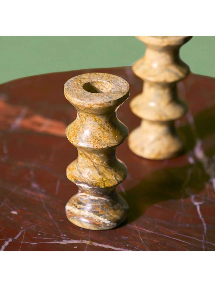 Muun Home Brown Astra Marble Pillar Candle Holder-image-3