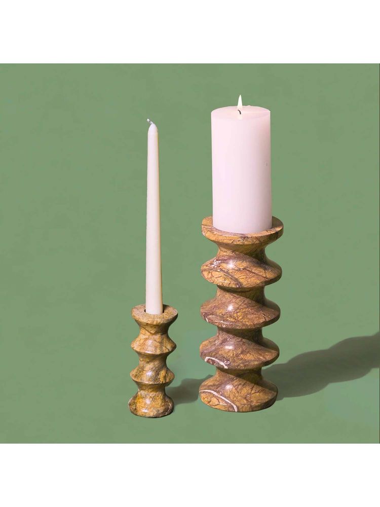 Muun Home Brown Astra Marble Candle Holders (Pack of 2)-image-0