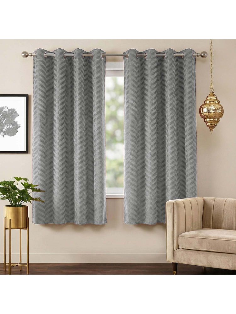 Story@Home Light Grey Velvet Room Darkening Window Curtains (Pack of 2)-image-3