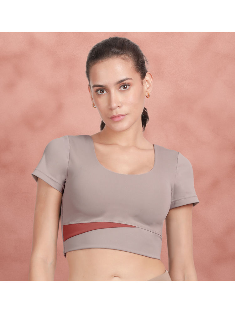 Shyaway Light Brown And Maroon U Neckline Padded Sports Bra-image-3