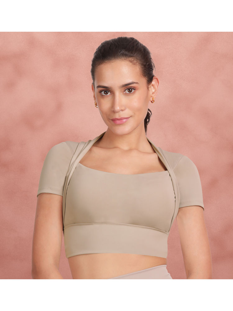 Shyaway Light Brown Half Sleeve Padded Sports Bra-picture-22