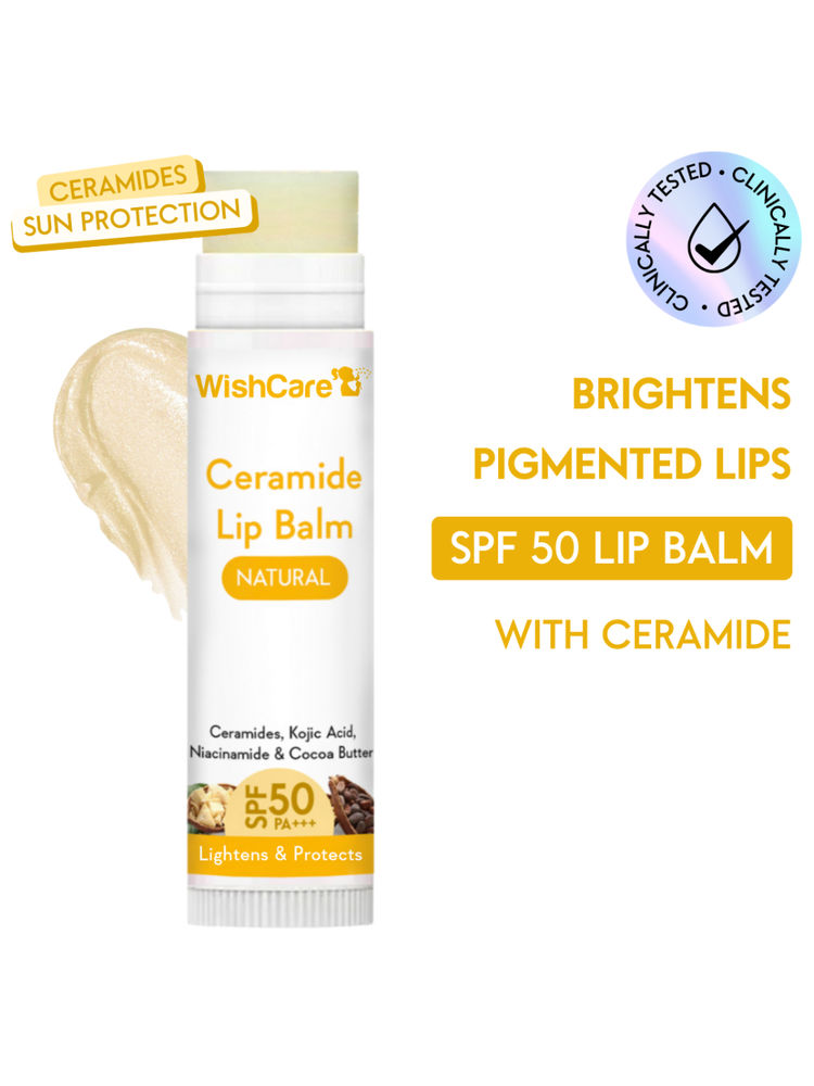 Wishcare Ceramide Lip Balm With SPF 50 PA+++ Kojic Acid & Niacinamide For Lip Lightening Natural