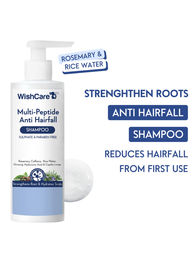 WishCare Multi Peptide Anti Hairfall Shampoo - Rice Water, Rosemary, Capilia Longa, HA & Caffeine