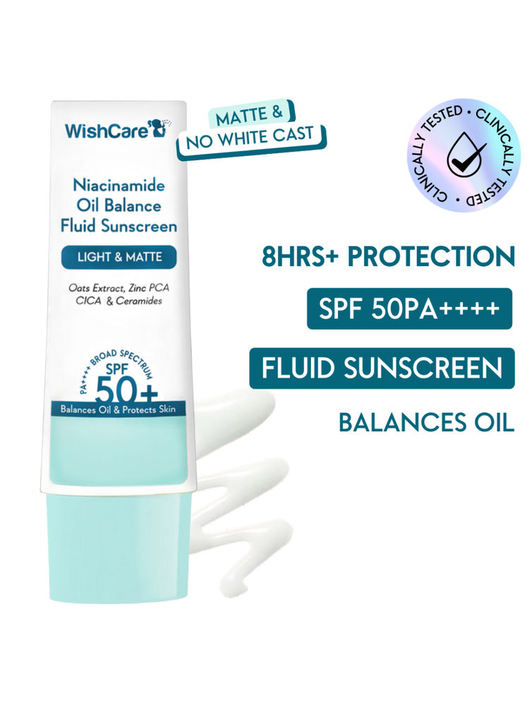 Wishcare Niacinamide Oil Balance Fluid Sunscreen Light & Matte SPF 50+ PA++++ For Balances Oily & Protects Skin