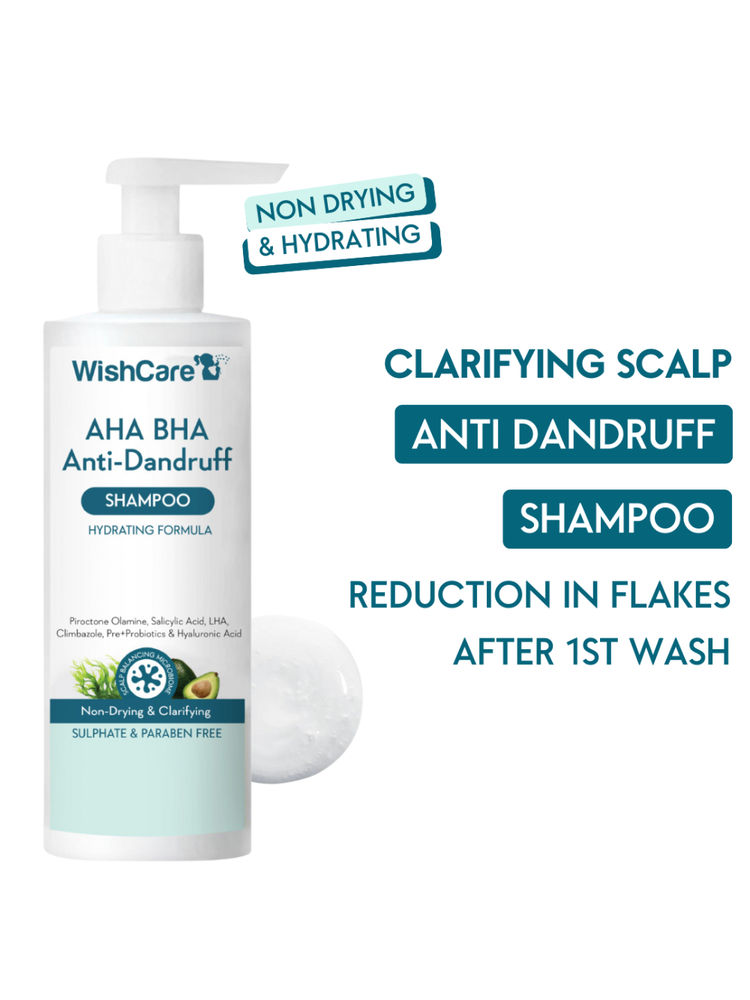 Wishcare Hydrating AHA BHA Anti Dandruff Shampoo - Piroctone Olamine Salicylic Acid LHA Probiotics