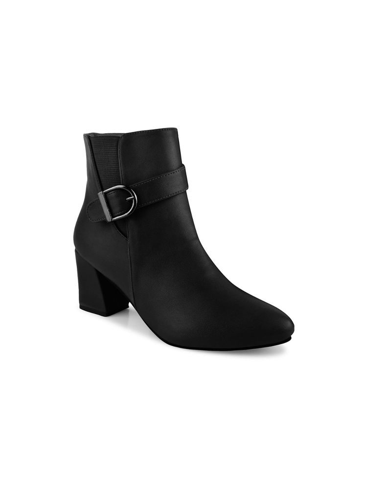 Shuz Touch Women Black Solid Mid-Top Heeled Boots-picture-22