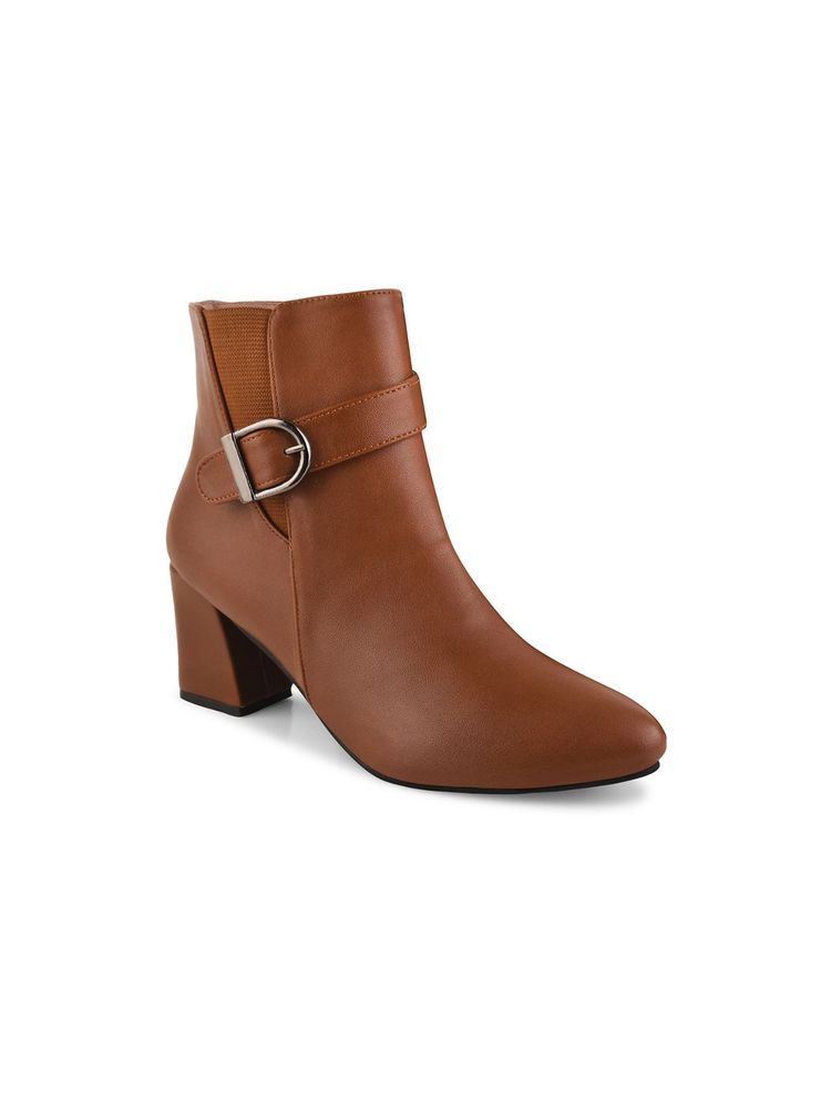 Shuz Touch Women Tan Solid Mid-Top Heeled Boots-image-31