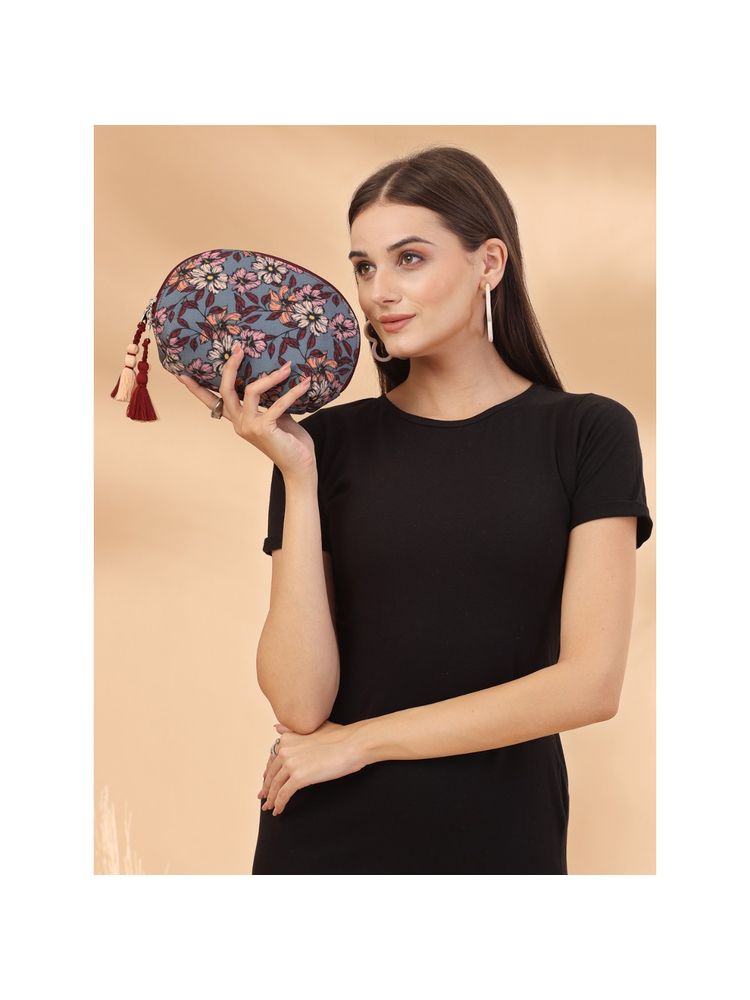 Anekaant Lush Pewter, Wine & Multi Floral Digital Printed Polycotton Travel Pouch-image-49