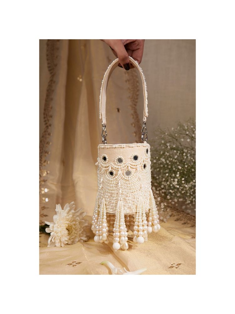 House of Vian Women Embellished White Potli-picture-26