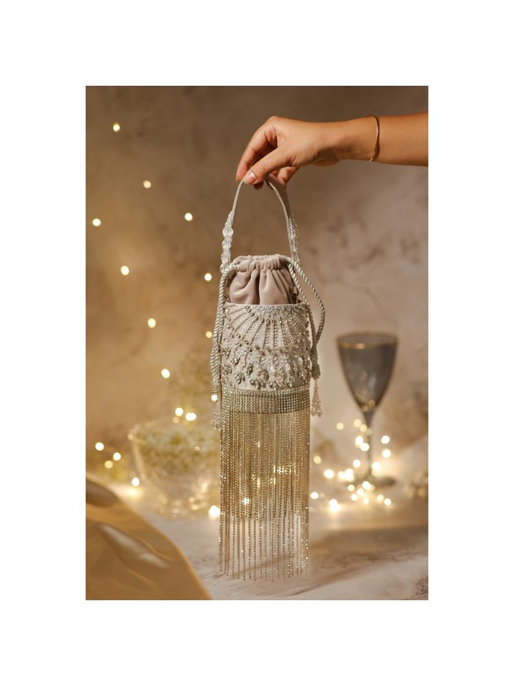 House of Vian Women Embellished Silver Potli-image-8