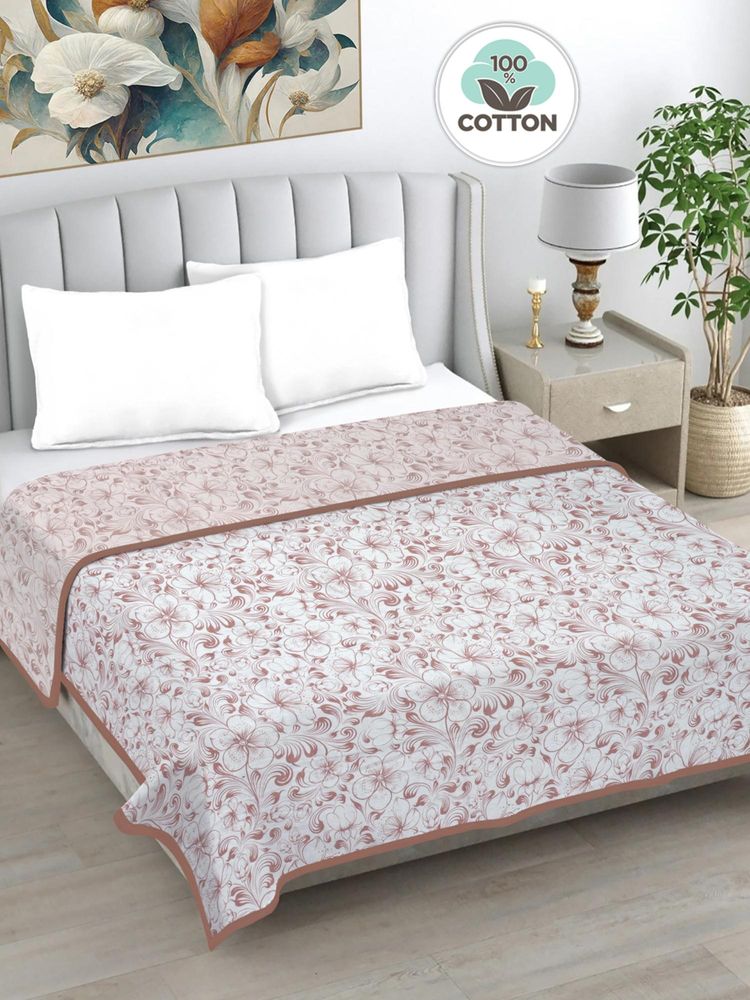 FABINALIV Peach Floral Reversible AC Room 230 GSM Pure Cotton Bed Dohar (King)-image-49
