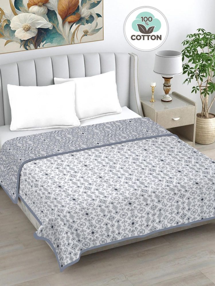 FABINALIV Grey Ethnic Reversible AC Room 230 GSM Pure Cotton Bed Dohar (King)-image-30