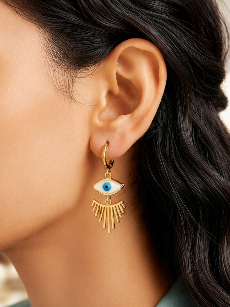 ARTKLIM Blue Evil Eye Fringe Anti-Tarnish Hoop Earring-picture-0