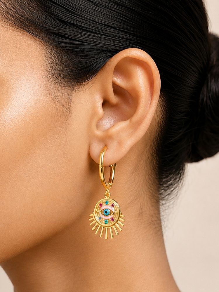 ARTKLIM Colorful Evil Eye Sun Charm Anti-Tarnish Hoop Earring-picture-29