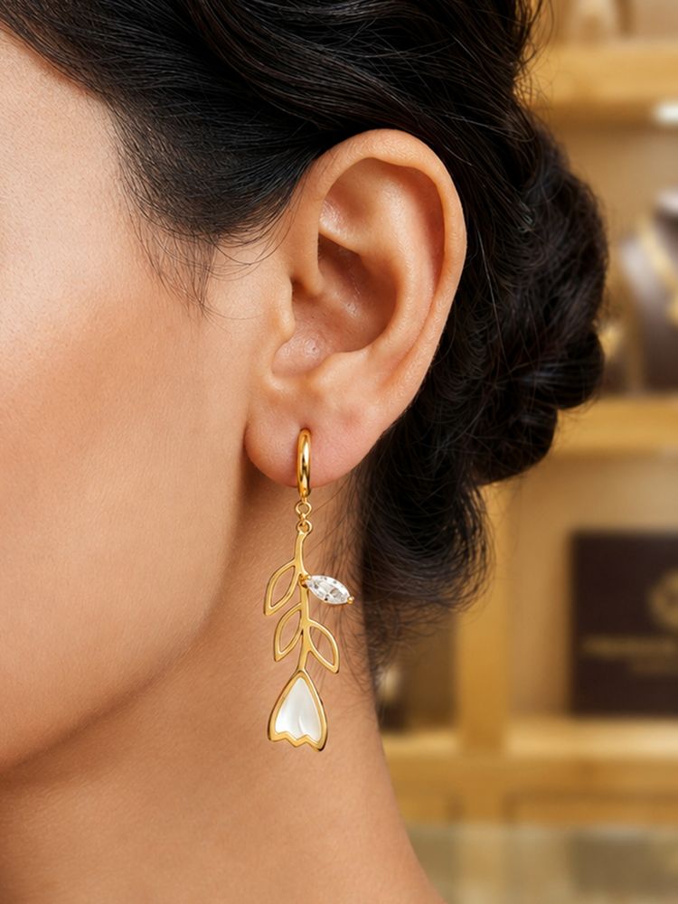 ARTKLIM White Tulip Leaf Drop Hoop Anti-Tarnish Earring-picture-37