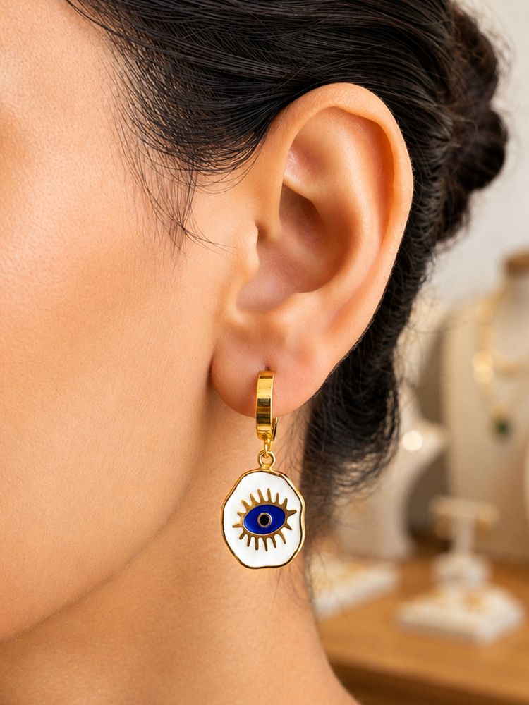 ARTKLIM White and Blue Evil Eye Hoop Anti-Tarnish Earring-picture-39