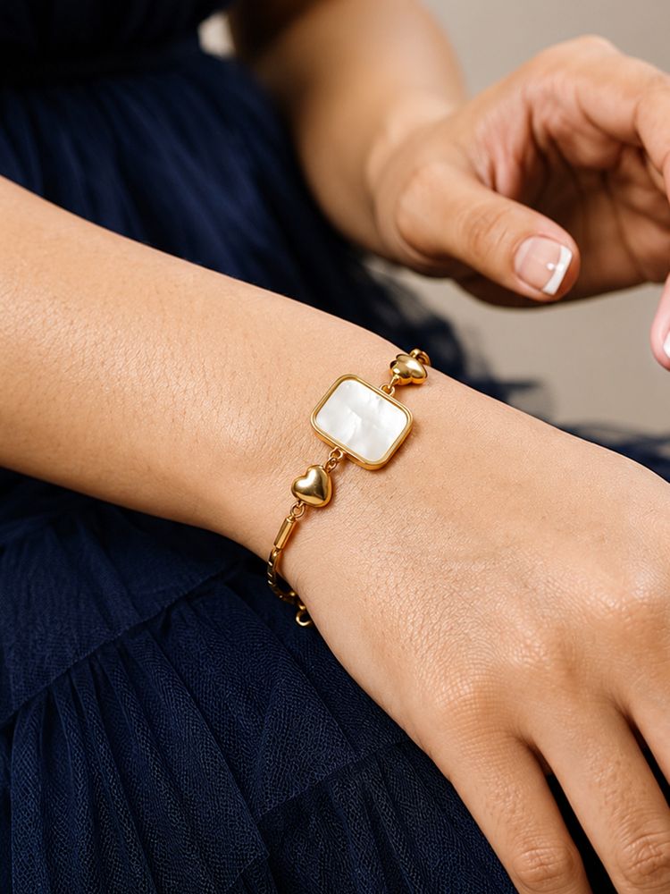 ARTKLIM Minimal White Rectangle Charm Gold Anti-Tarnish Bracelet-picture-44