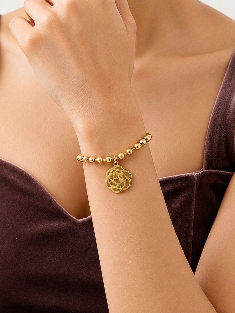 ARTKLIM Gold Rose Charm Adjustable Anti-Tarnish Bracelet-picture-34