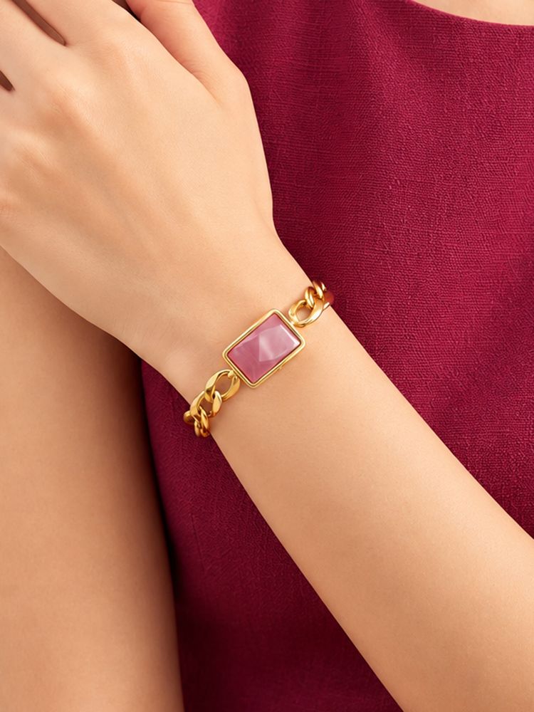 ARTKLIM Pink Mother Of Pearl Rectangle Gold Anti-Tarnish Bracelet-picture-43