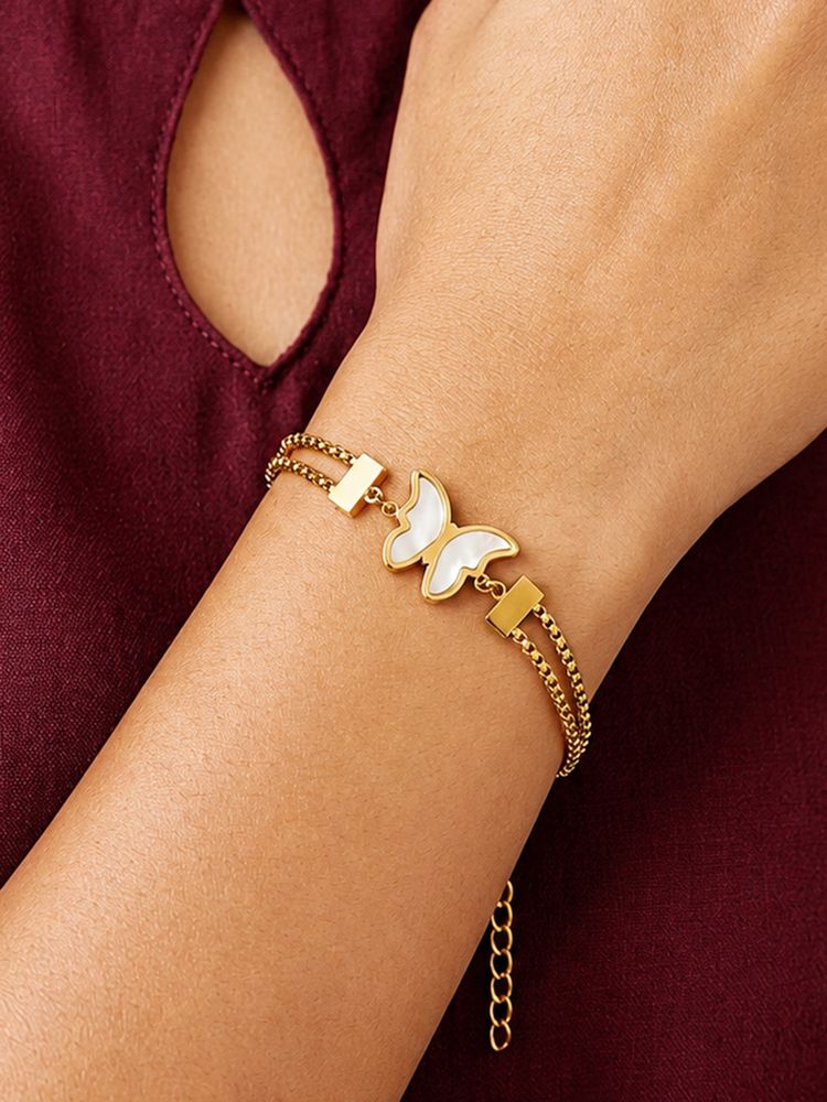 ARTKLIM Double Chain Butterfly Gold Anti-Tarnish Bracelet-picture-46