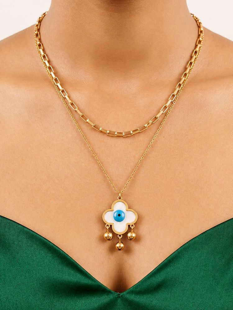 ARTKLIM White Clover Evil Eye Layered Gold Chain Anti-Tarnish Necklace-picture-36