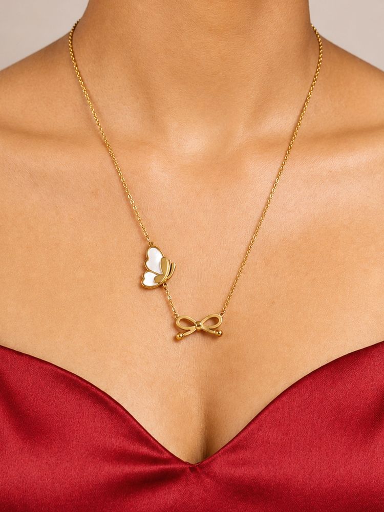 ARTKLIM Butterfly Bow Pendant Gold Chain Anti-Tarnish Necklace-picture-41