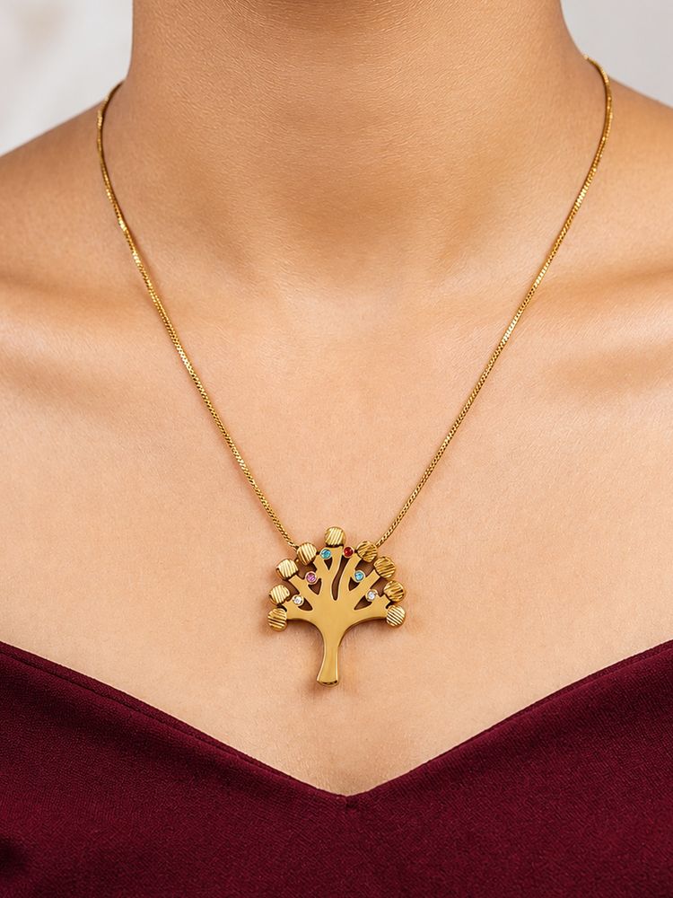 ARTKLIM Crystal Tree Of Life Gold Chain Anti-Tarnish Necklace-picture-14