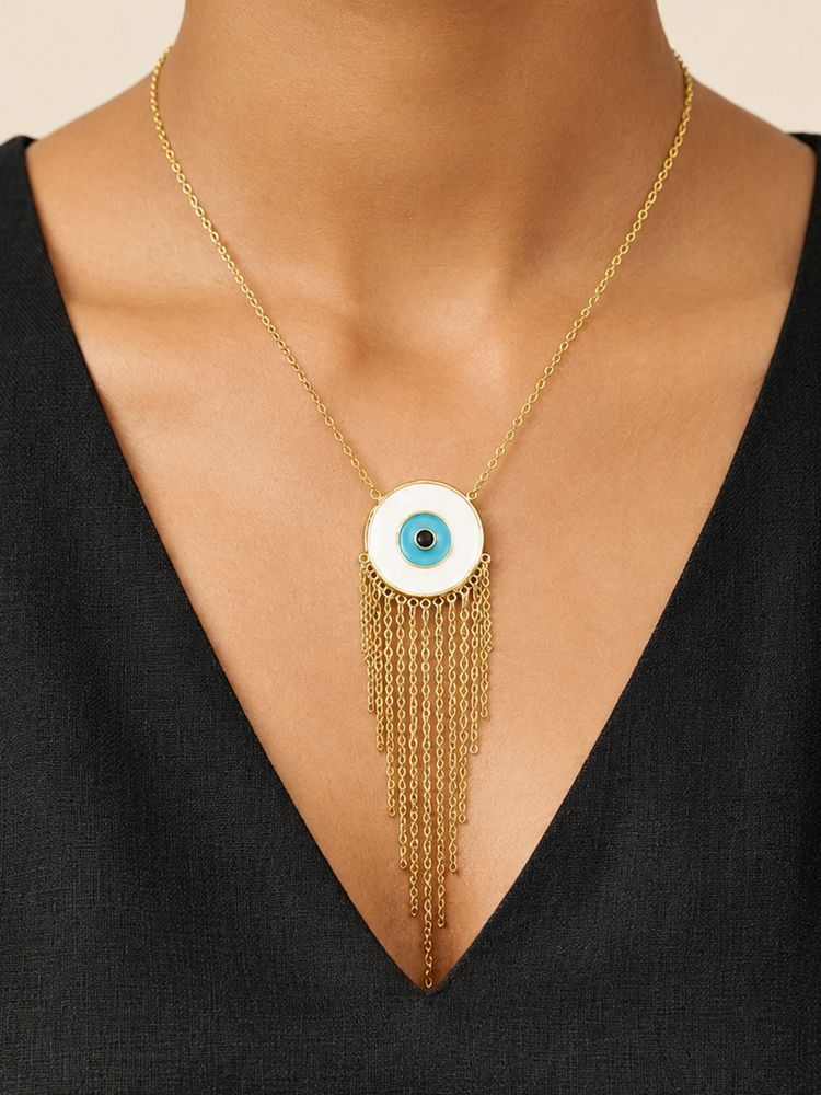 ARTKLIM Blue Evil Eye Round Pendant Gold Chain Anti-Tarnish Necklace-picture-13